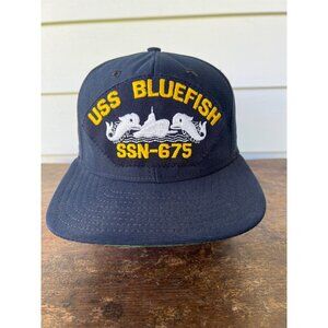 USS Bluefish SSN-675 Embroidered Navy Blue Snapback Hat W3